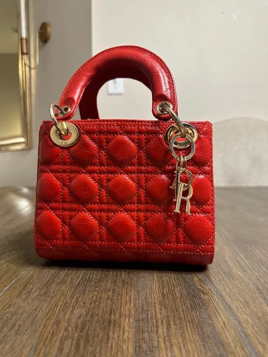 Dior Red Quilted Mini Top-Handle Bag with Gold Hardware. First copy - Picture 1 of 6
